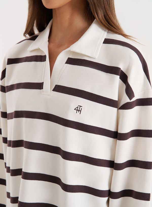 4th & Reckless Cream Stripe Oversized Rugby Top- Hailey