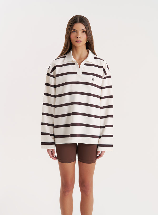 4th & reckless Cream Stripe Oversized Rugby Top- Hailey