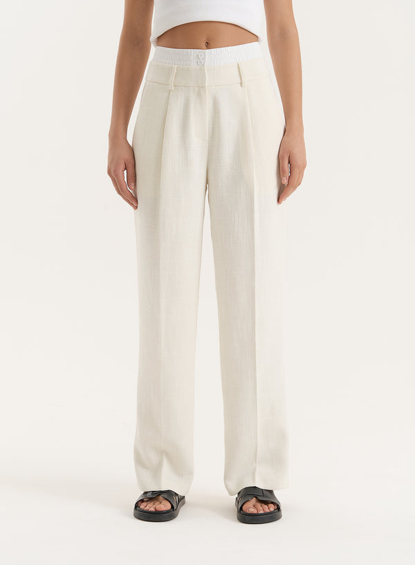 4th & Reckless Cream Wide Leg Tailored Trouser- Georgia