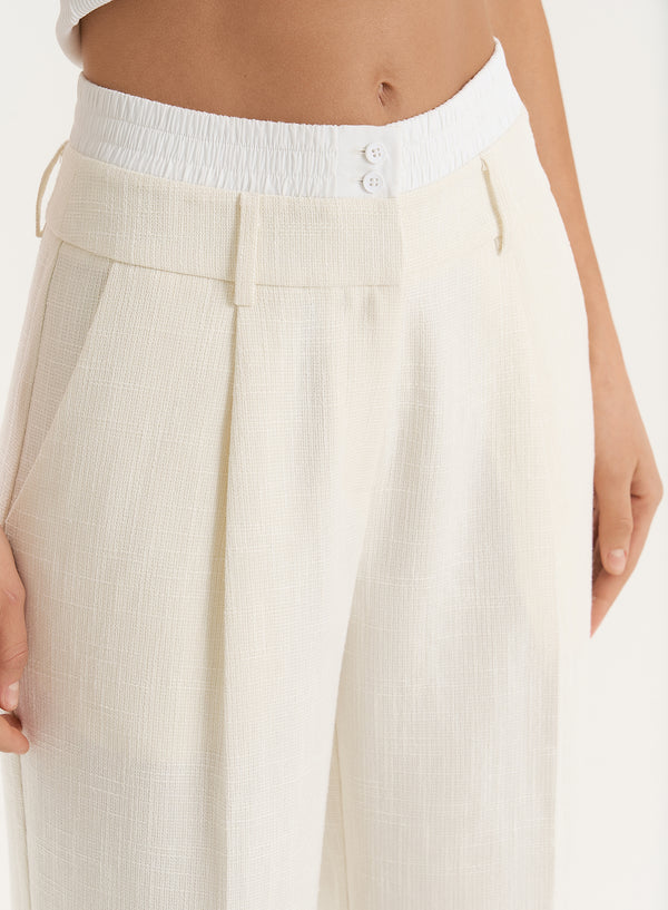 4th & Reckless Cream Wide Leg Tailored Trouser- Georgia