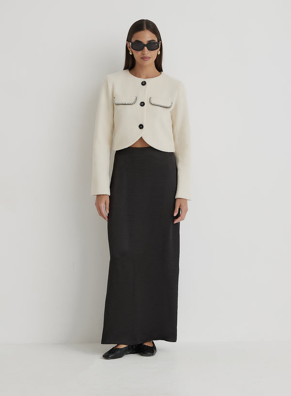 4th & Reckless Cream Wool Contrast Pocket Cropped Jacket- Mable