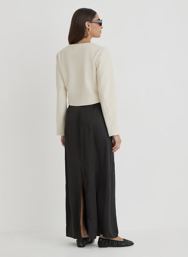4th & Reckless Cream Wool Contrast Pocket Cropped Jacket- Mable