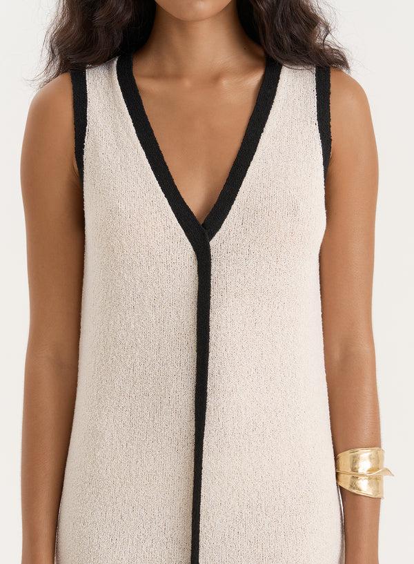 4th & Reckless Ecru Knitted Constrast Trim Midaxi Dress- Elea