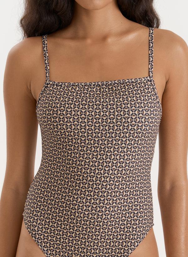 4th & Reckless Geo Printed High Leg Strappy Swimsuit- Aelin