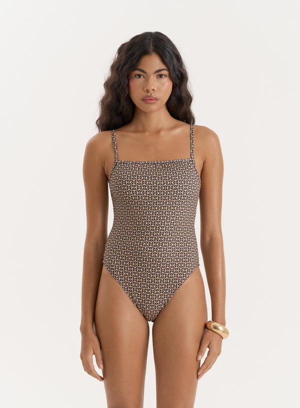 4th & Reckless Geo Printed High Leg Strappy Swimsuit- Aelin
