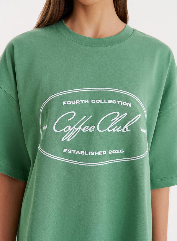 4th & Reckless Green Coffee Club Slogan Oversized T-shirt- Vienna