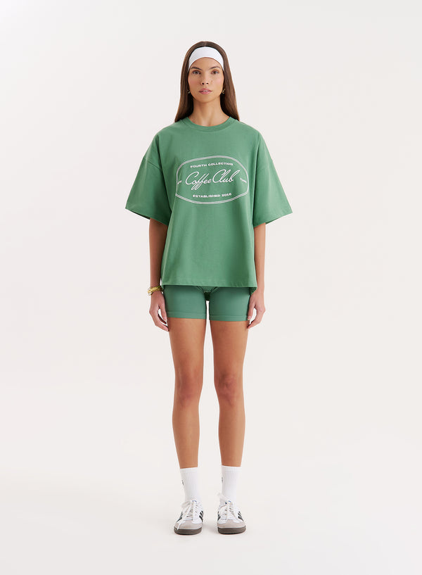 4th & Reckless Green Coffee Club Slogan Oversized T-shirt- Vienna