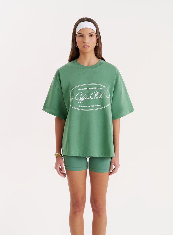 4th & reckless Green Coffee Club Slogan Oversized T-shirt- Vienna