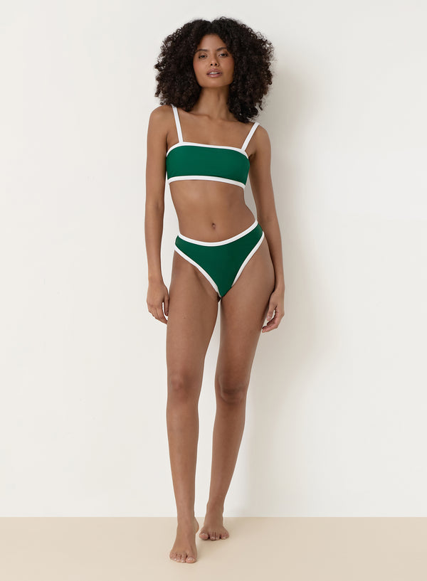 4th & Reckless Green Contrast Trim High Leg Bikini Bottom- Cabo