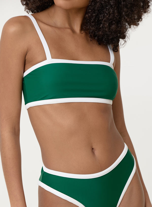 4th & Reckless Green Contrast Trim High Leg Bikini Bottom- Cabo