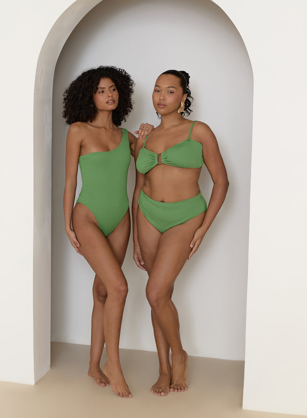 4th & Reckless Green Crinkle Tortoiseshell Buckle Bikini Top- Lulu