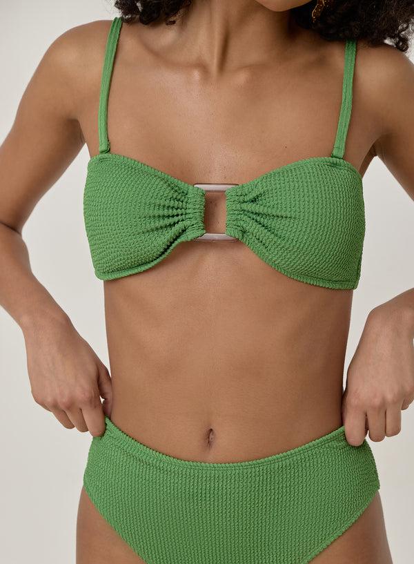 4th & Reckless Green Crinkle Tortoiseshell Buckle Bikini Top- Lulu