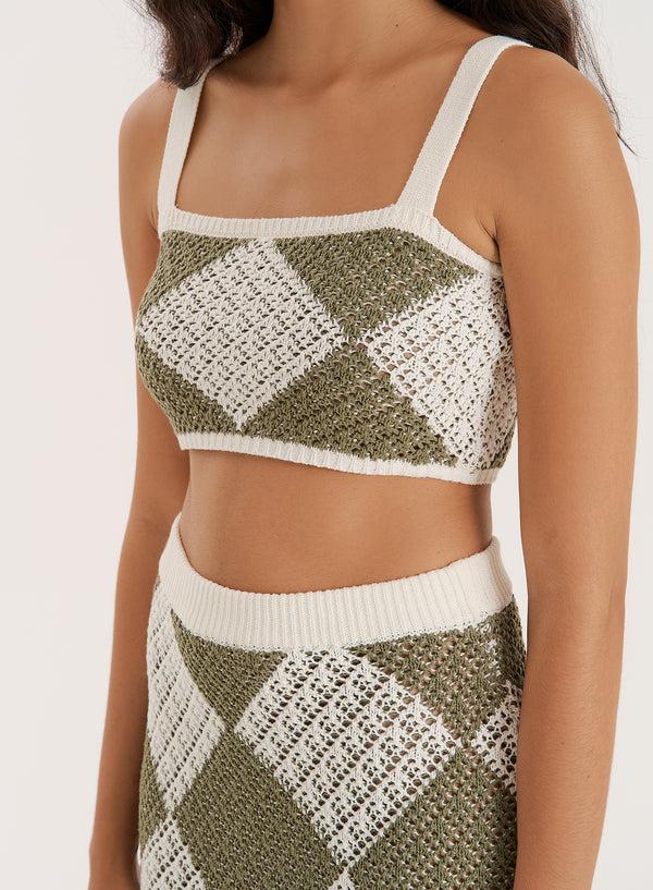 4th & Reckless Green Crochet Knit Cami Crop Top- Sierra