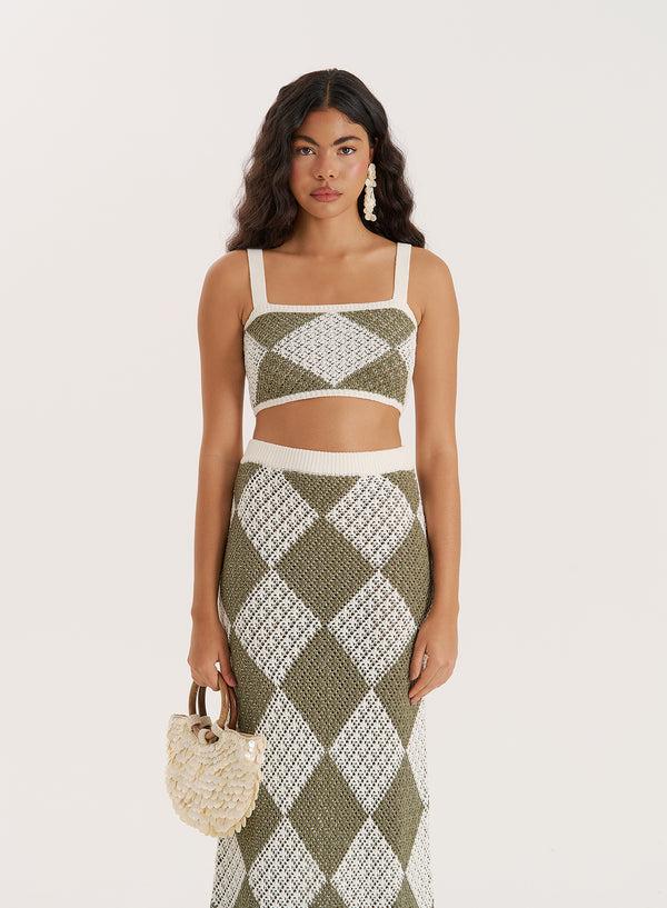 4th & reckless Green Crochet Knit Cami Crop Top- Sierra