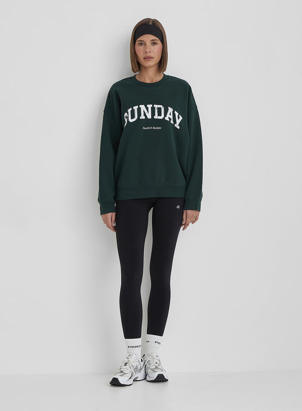 4th & Reckless Green Distressed Sunday Slogan Oversized Sweatshirt- Amanda
