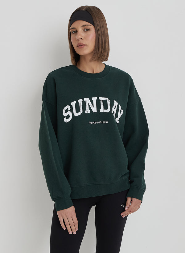 4th & Reckless Green Distressed Sunday Slogan Oversized Sweatshirt- Amanda