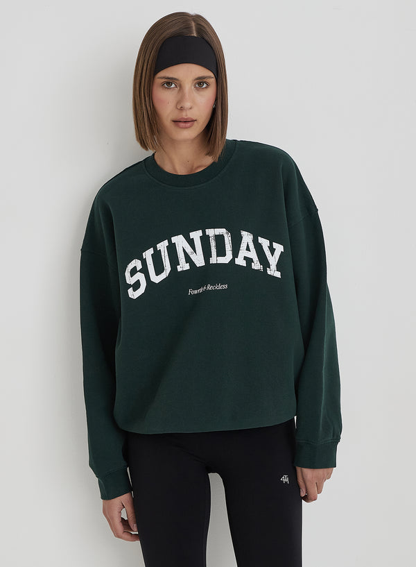 4th & reckless Green Distressed Sunday Slogan Oversized Sweatshirt- Amanda