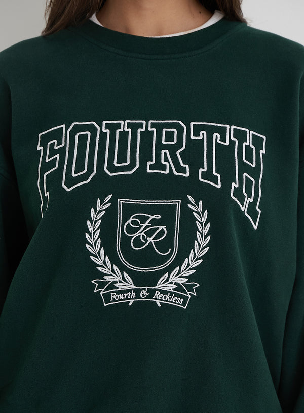 4th & Reckless Green Fourth Varsity Relaxed Oversized Sweatshirt- Forrest