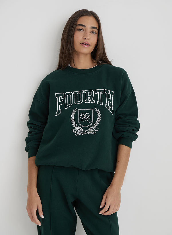 4th & reckless Green Fourth Varsity Relaxed Oversized Sweatshirt- Forrest