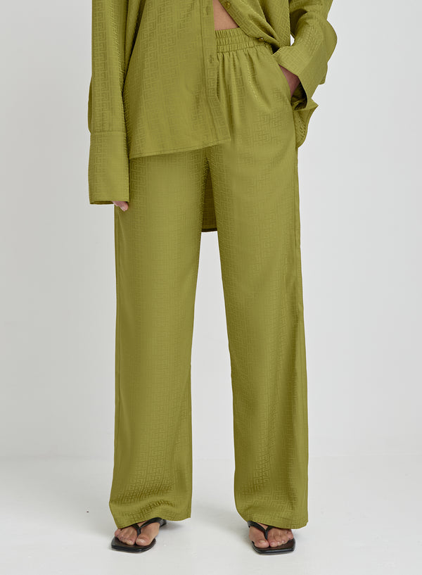 4th & Reckless Green Jacquard Satin Print Trouser- Mimi