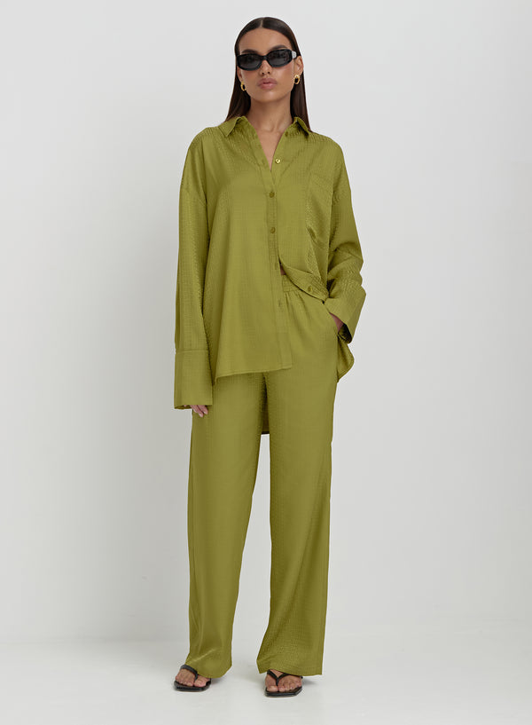 4th & Reckless Green Jacquard Satin Print Trouser- Mimi