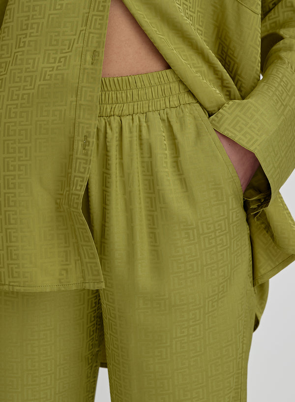 4th & Reckless Green Jacquard Satin Print Trouser- Mimi