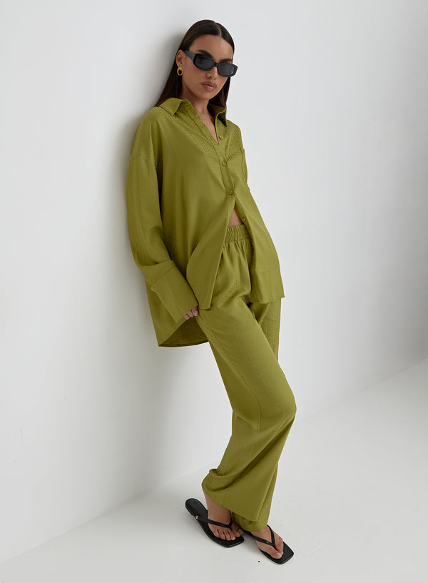 4th & reckless Green Jacquard Satin Print Trouser- Mimi