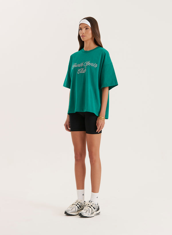 4th & Reckless Green Sports Club Slogan Oversized T-Shirt- Estelle