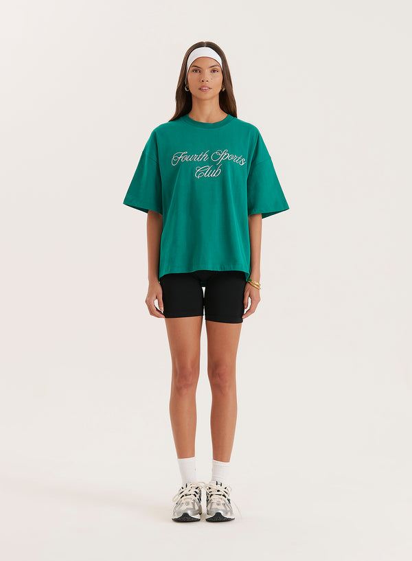 4th & Reckless Green Sports Club Slogan Oversized T-Shirt- Estelle