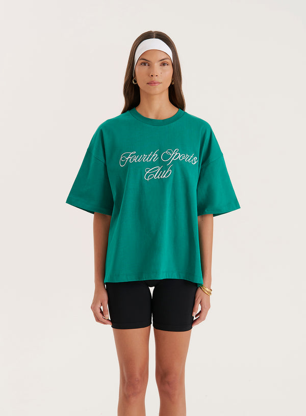 4th & reckless Green Sports Club Slogan Oversized T-Shirt- Estelle