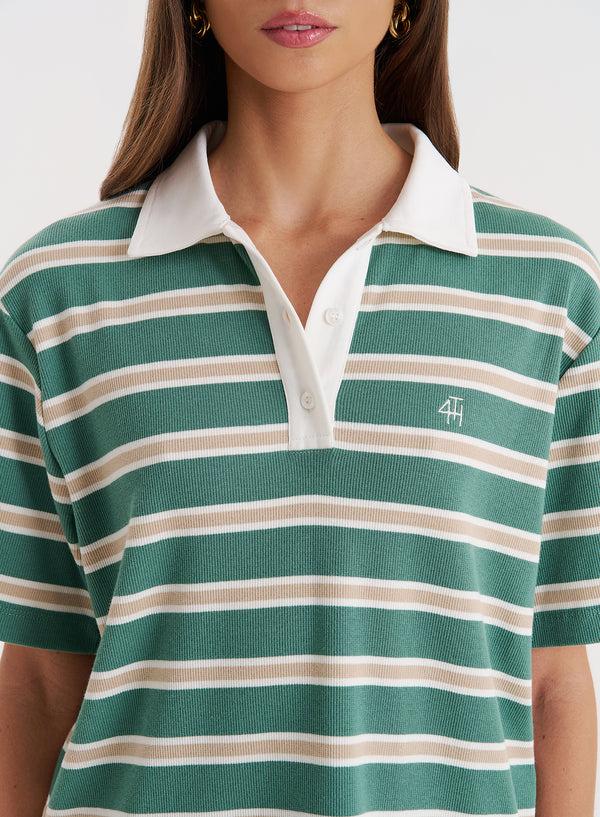 4th & Reckless Green Stripe Short Sleeve Polo Top- Ralph