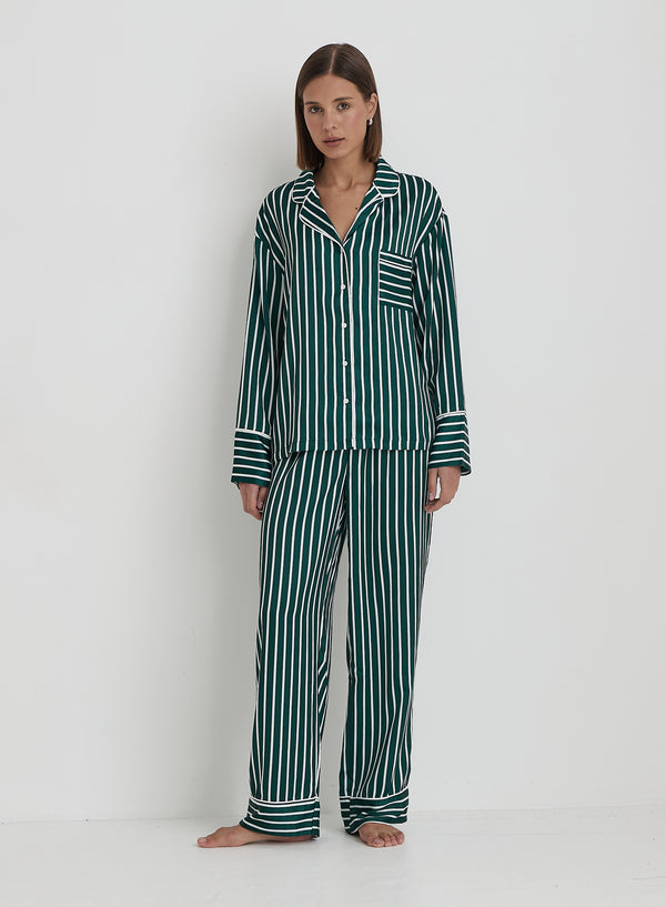 4th & reckless Green Striped Satin Pyjama Trouser- Noelle
