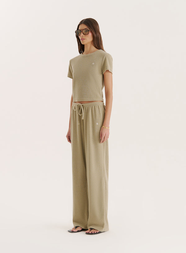 4th & Reckless Green Towelling Short Sleeve Top- Livia