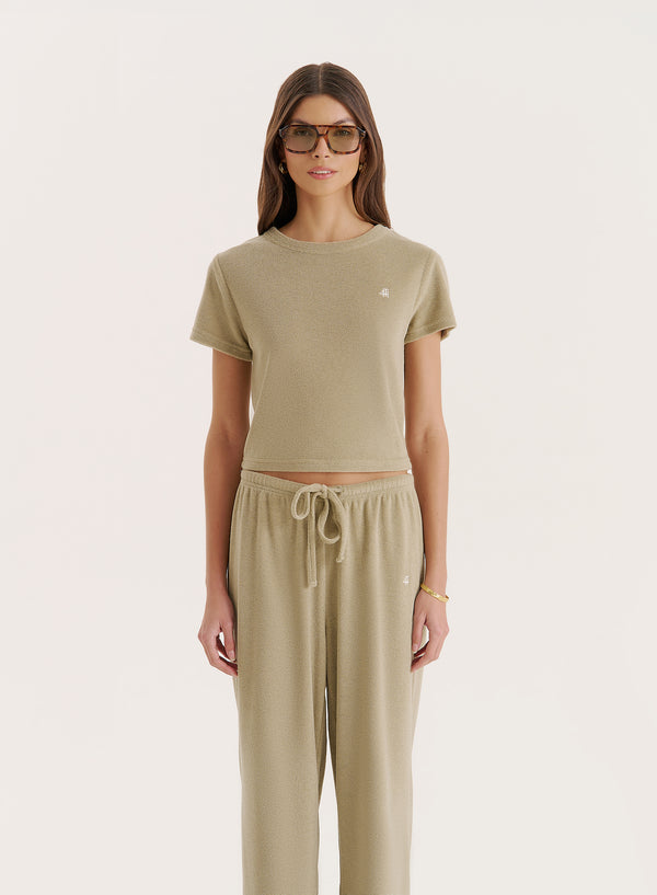 4th & reckless Green Towelling Short Sleeve Top- Livia