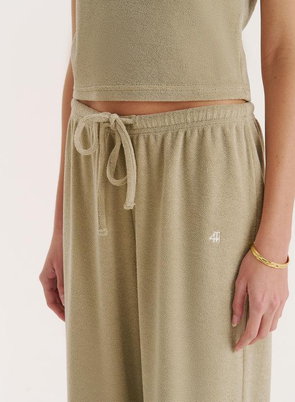 4th & Reckless Green Towelling Straight Leg Trouser- Livia