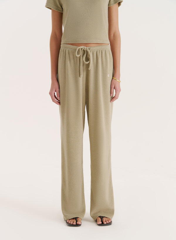 4th & Reckless Green Towelling Straight Leg Trouser- Livia