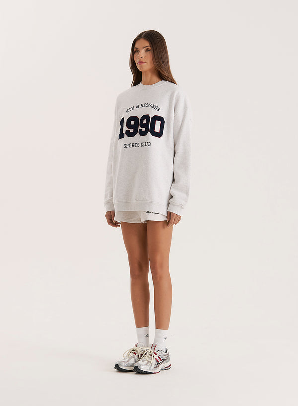 4th & Reckless Grey 1990 Slogan Classic Longline Sweatshirt- Lila