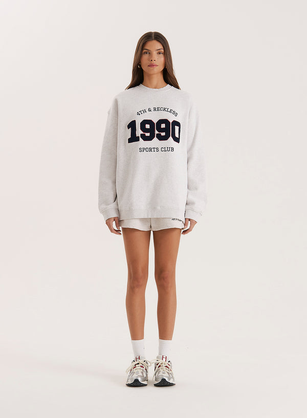 4th & Reckless Grey 1990 Slogan Classic Longline Sweatshirt- Lila