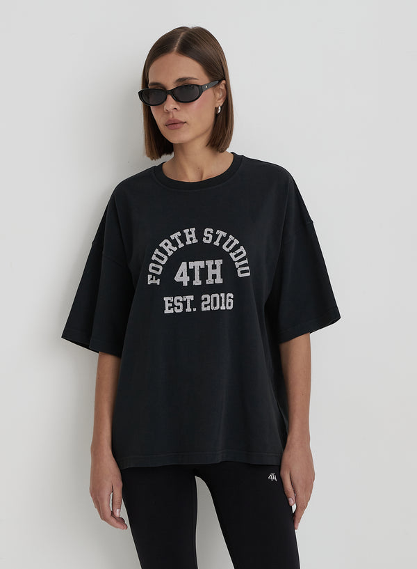 4th & reckless Grey Acid Wash Oversized Distressed Slogan T-Shirt- Finn