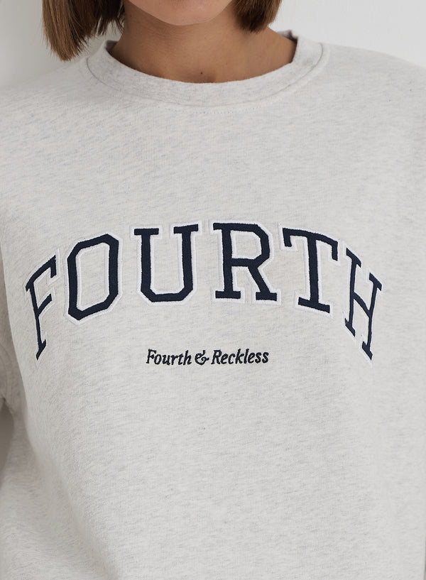 4th & Reckless Grey Fourth Slogan Classic Longline Sweatshirt- Jen