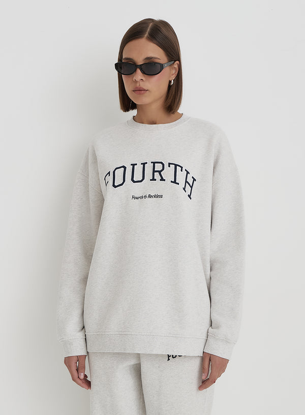 4th & Reckless Grey Fourth Slogan Classic Longline Sweatshirt- Jen