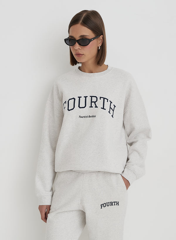 4th & reckless Grey Fourth Slogan Classic Longline Sweatshirt- Jen
