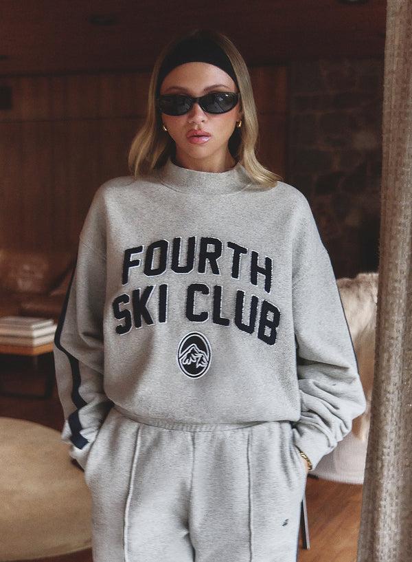 4th & Reckless Grey Ski Club Slogan Cropped Sweatshirt- Betty