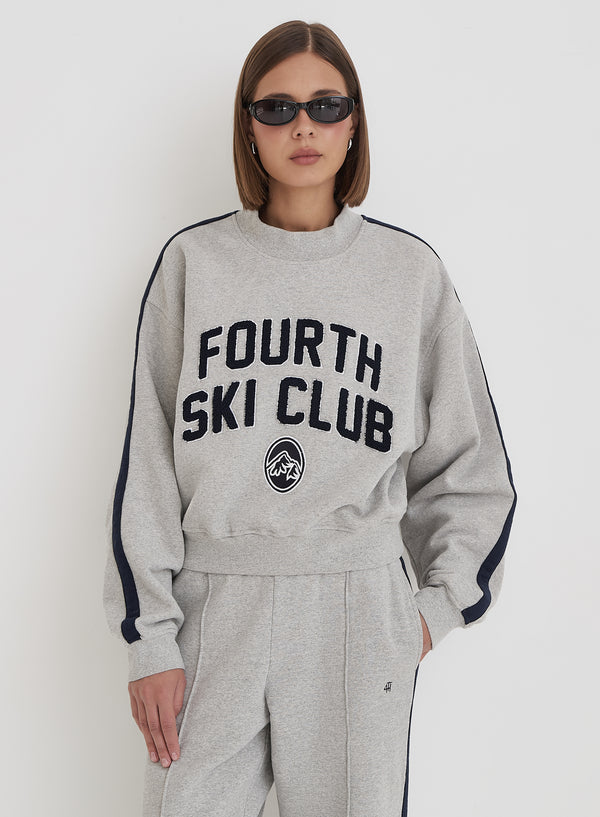 4th & Reckless Grey Ski Club Slogan Cropped Sweatshirt- Betty