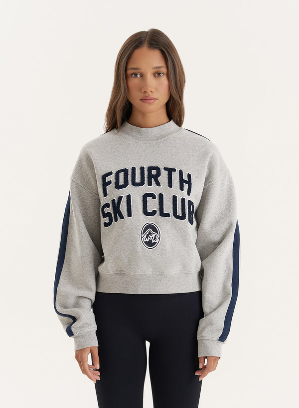 4th & reckless Grey Ski Club Slogan Cropped Sweatshirt- Betty