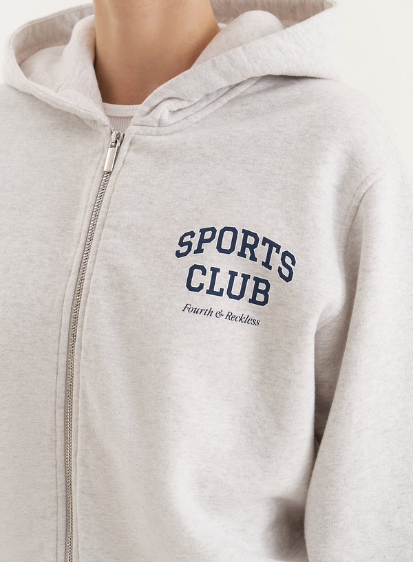 4th & Reckless Grey Sports Club Slogan Zip Hoodie- Sara