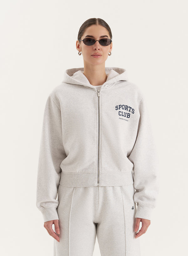 4th & reckless Grey Sports Club Slogan Zip Hoodie- Sara