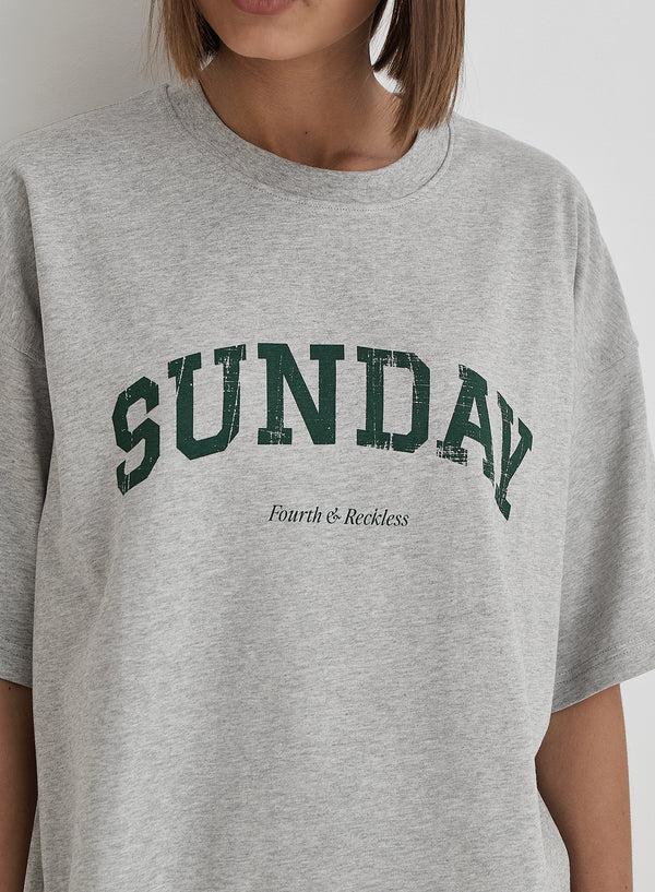 4th & Reckless Grey Sunday Distressed Slogan Oversized T-Shirt- Scarlett