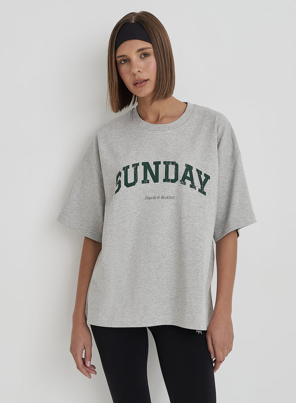 4th & reckless Grey Sunday Distressed Slogan Oversized T-Shirt- Scarlett