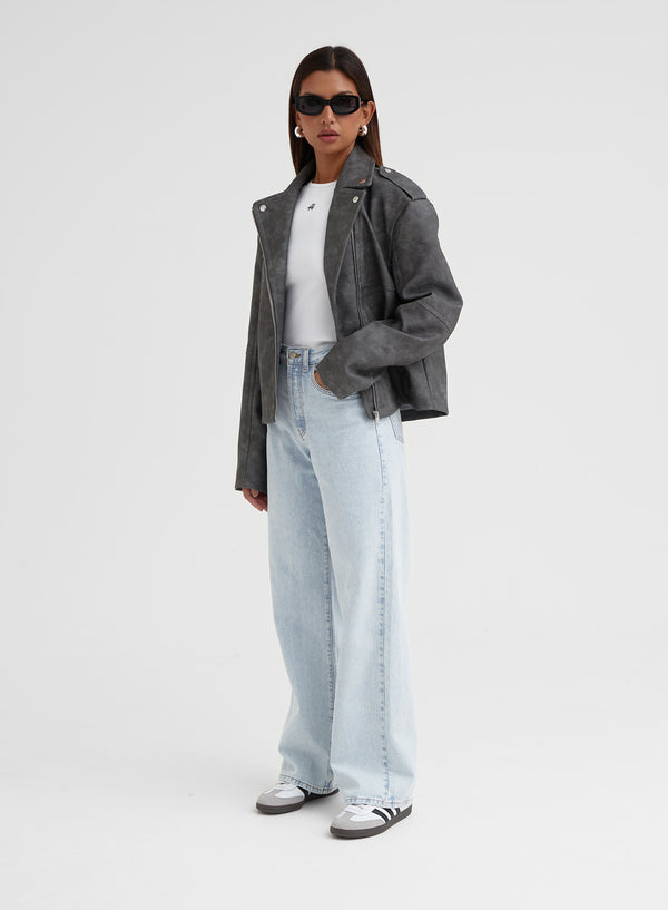 4th & Reckless Grey Washed Faux Leather Biker Jacket – Moto